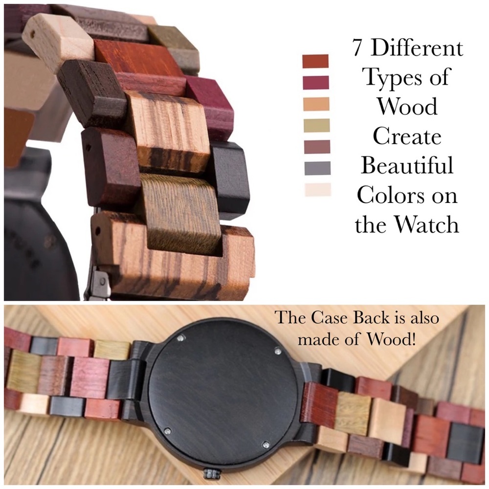 Luxury Multi Tone Colorful Wood Quartz Watch - Picture 15 of 16